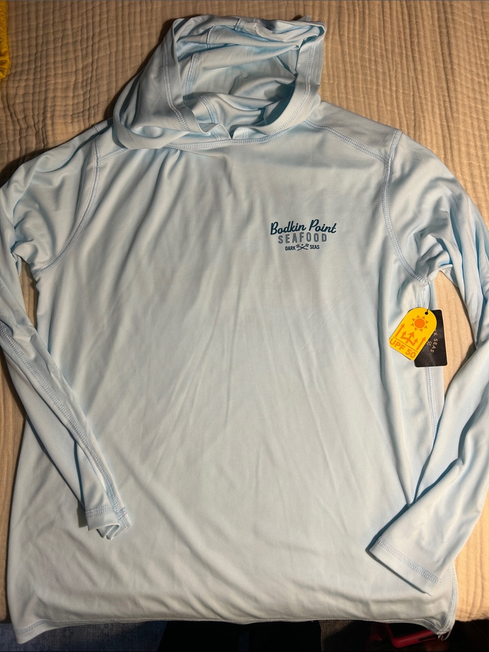 Bodkin Point Seafood Light Blue Hooded Sun Shirt